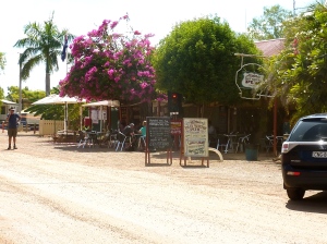 Dusty main street into Daly Waters.